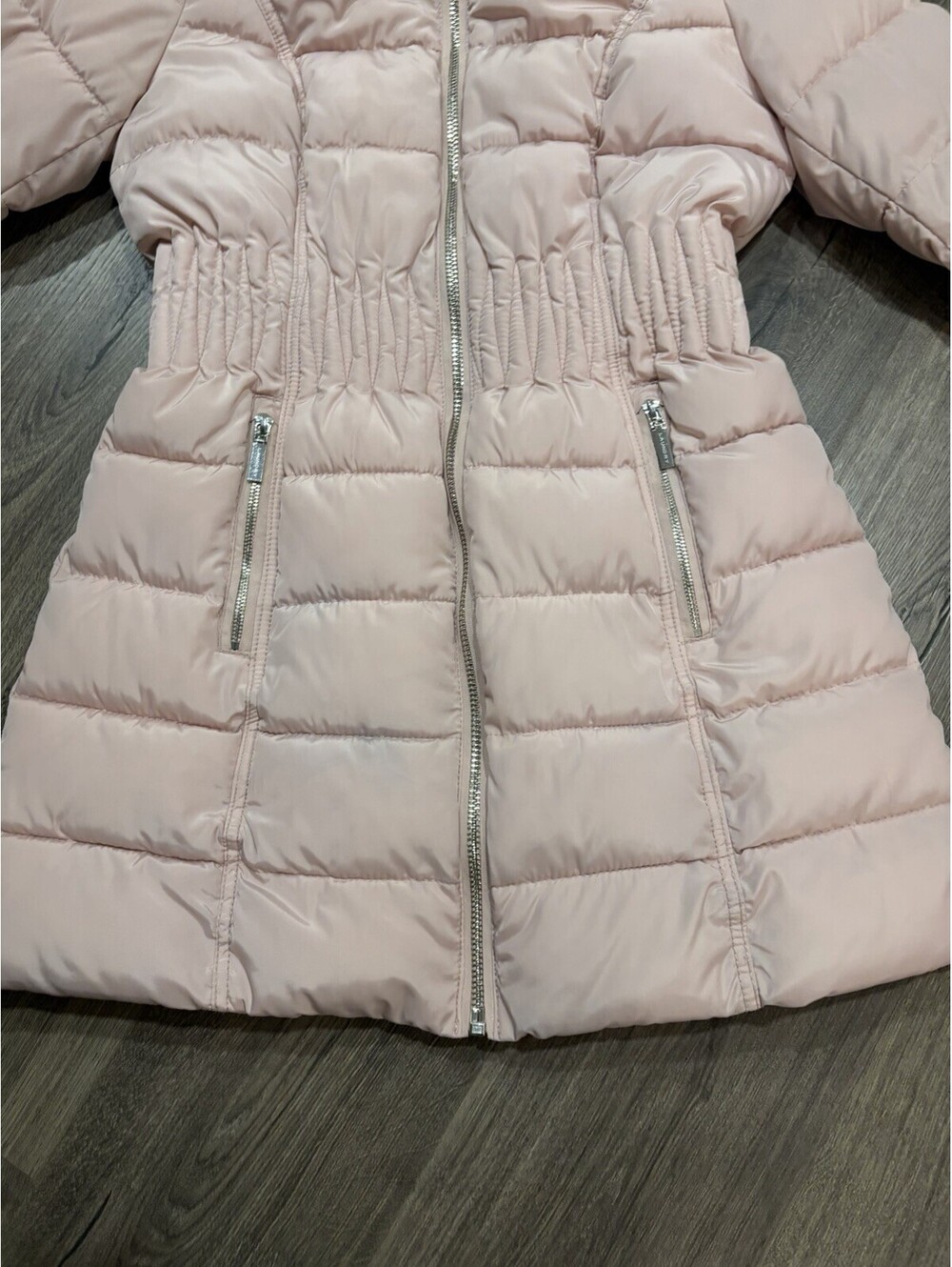 Laundry By Shelli Segal Women 3/4 Puffer Cinched Waist Faux Fur Hood Pink Sz M - Picture 5 of 9